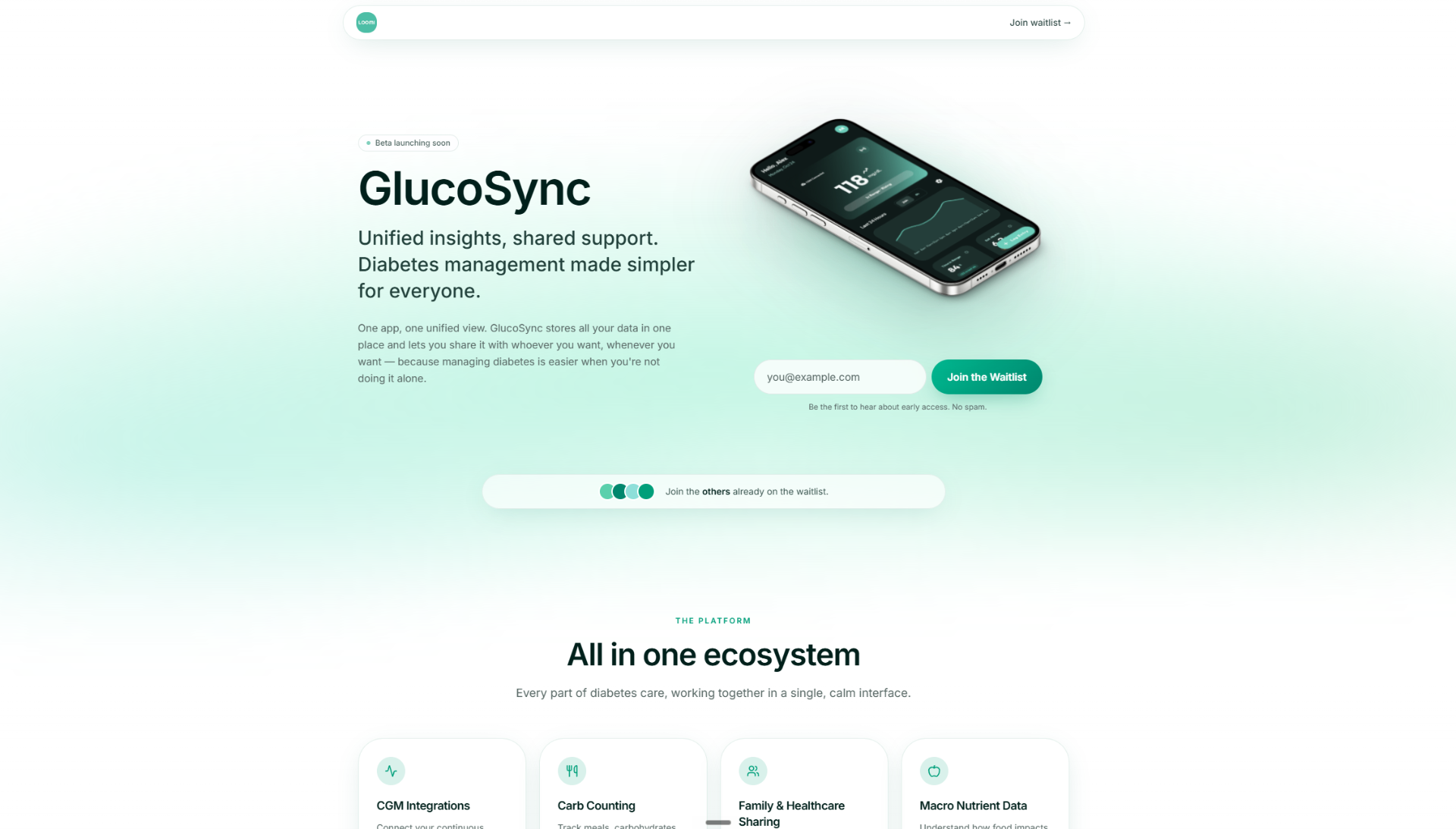 Loomi — Startup landing page with a clear CTA and waitlist